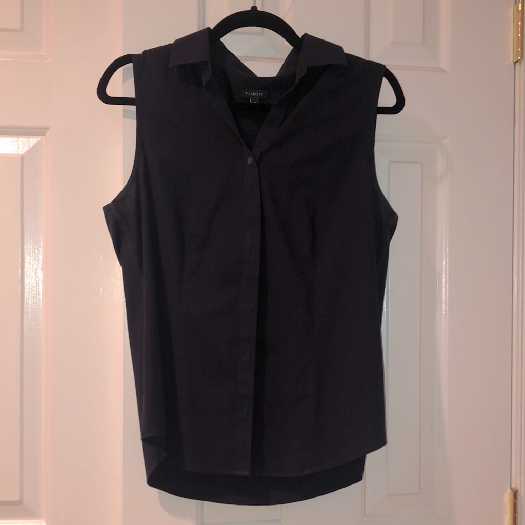 Talbots Sleeveless Navy Blue Button Top Collar